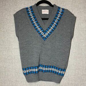 Vtg Pendleton Wool Vest Mens Small Gray VNeck Knit Sweater USA PreppyVarsity